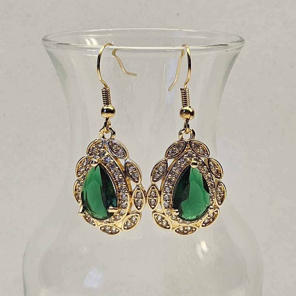 Green and White Rhinstone Earrings